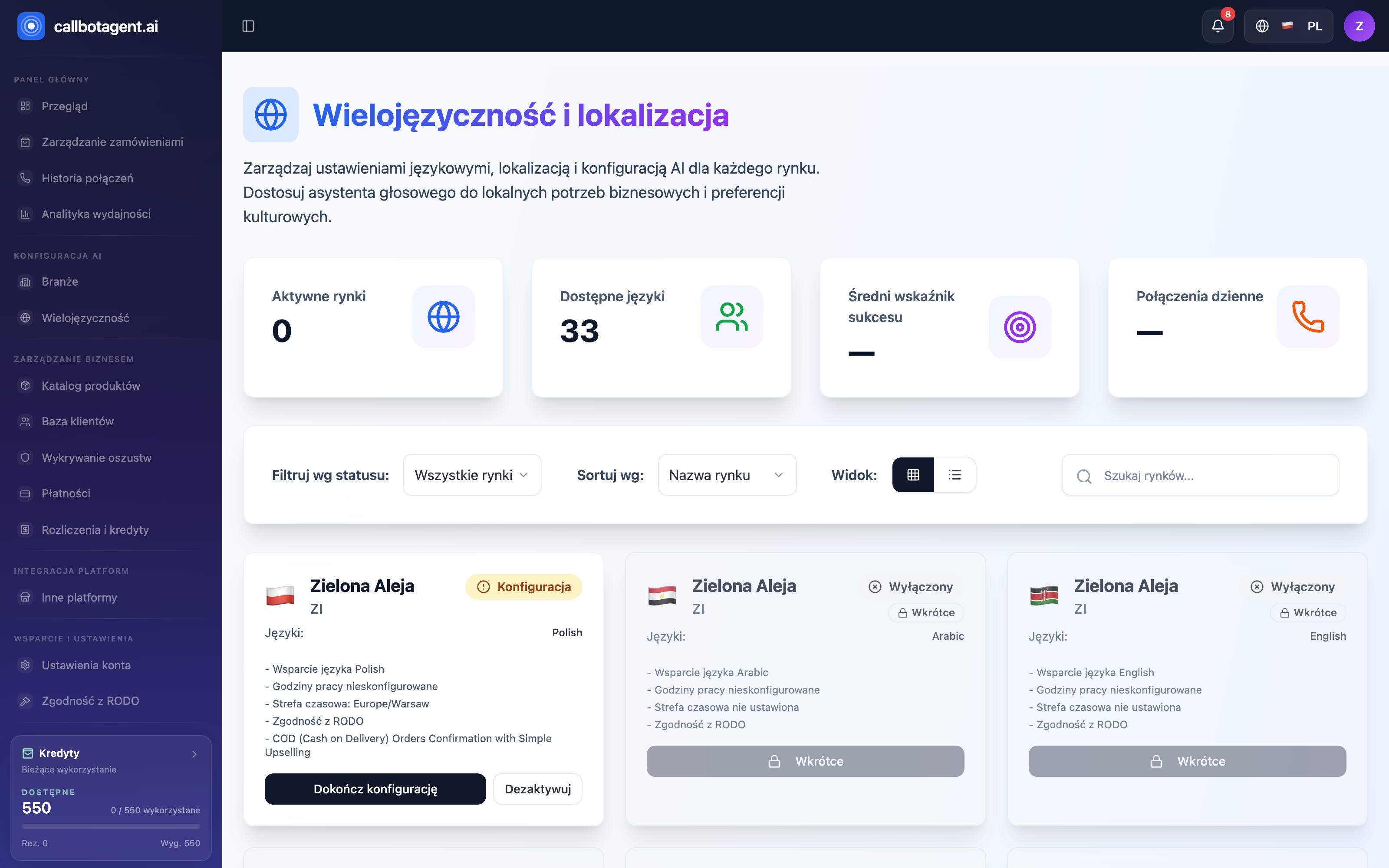Market list — localization